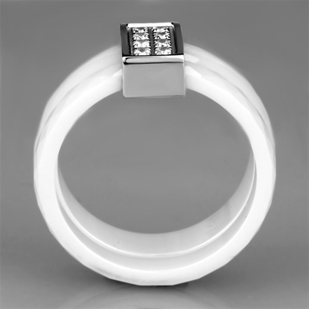 High polished (no plating) Stainless Steel Ring with Ceramic in White