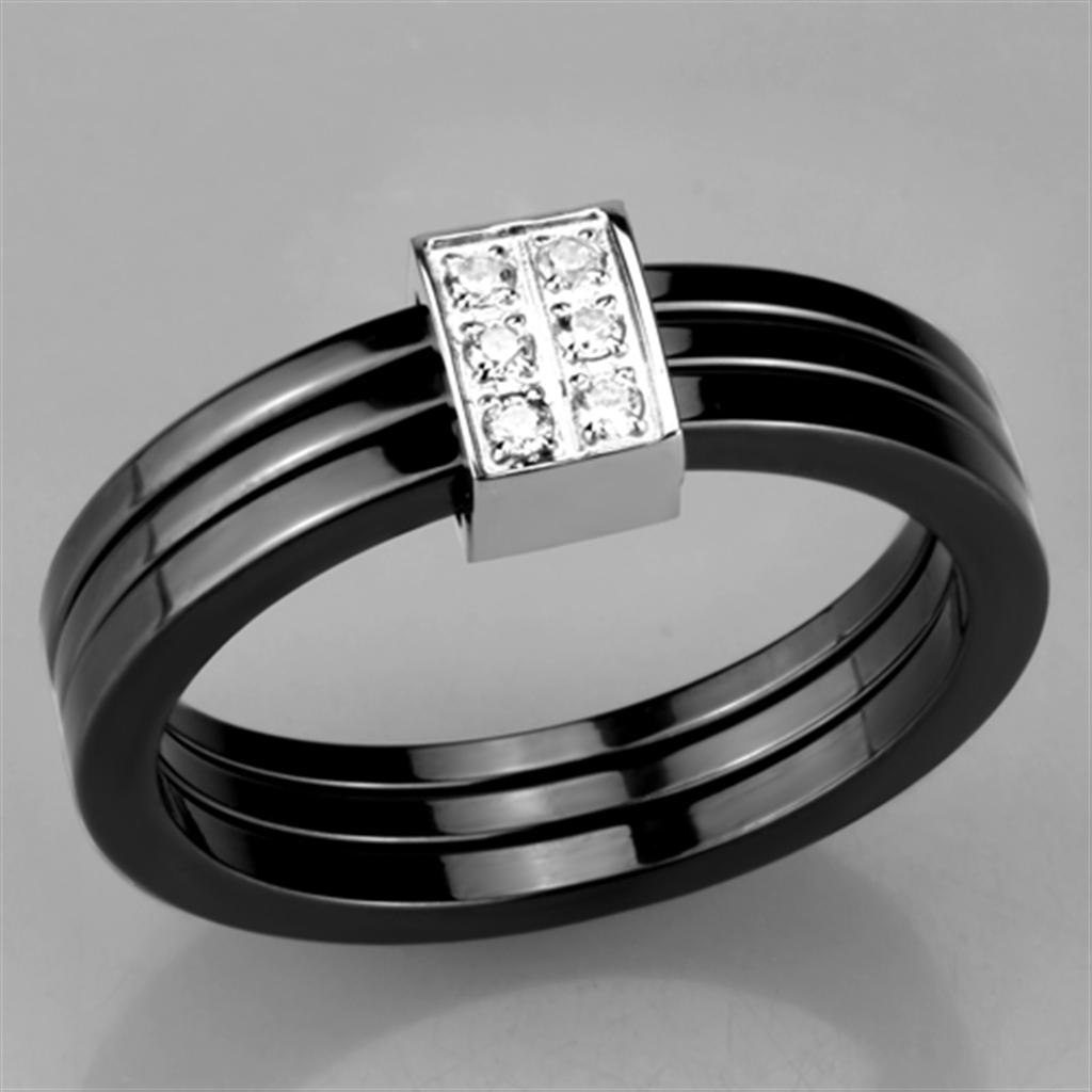 High polished (no plating) Stainless Steel Ring with Ceramic in Jet