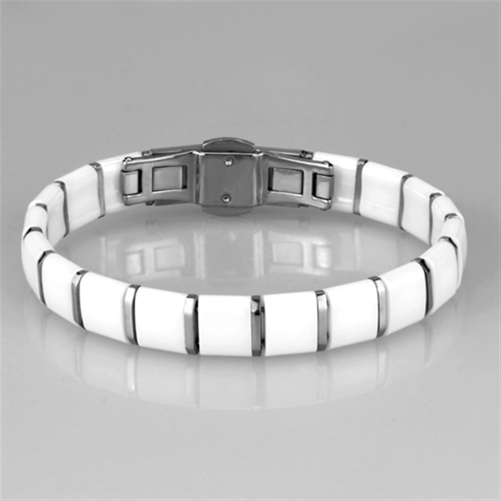 High polished (no plating) Stainless Steel Bracelet with Ceramic in White