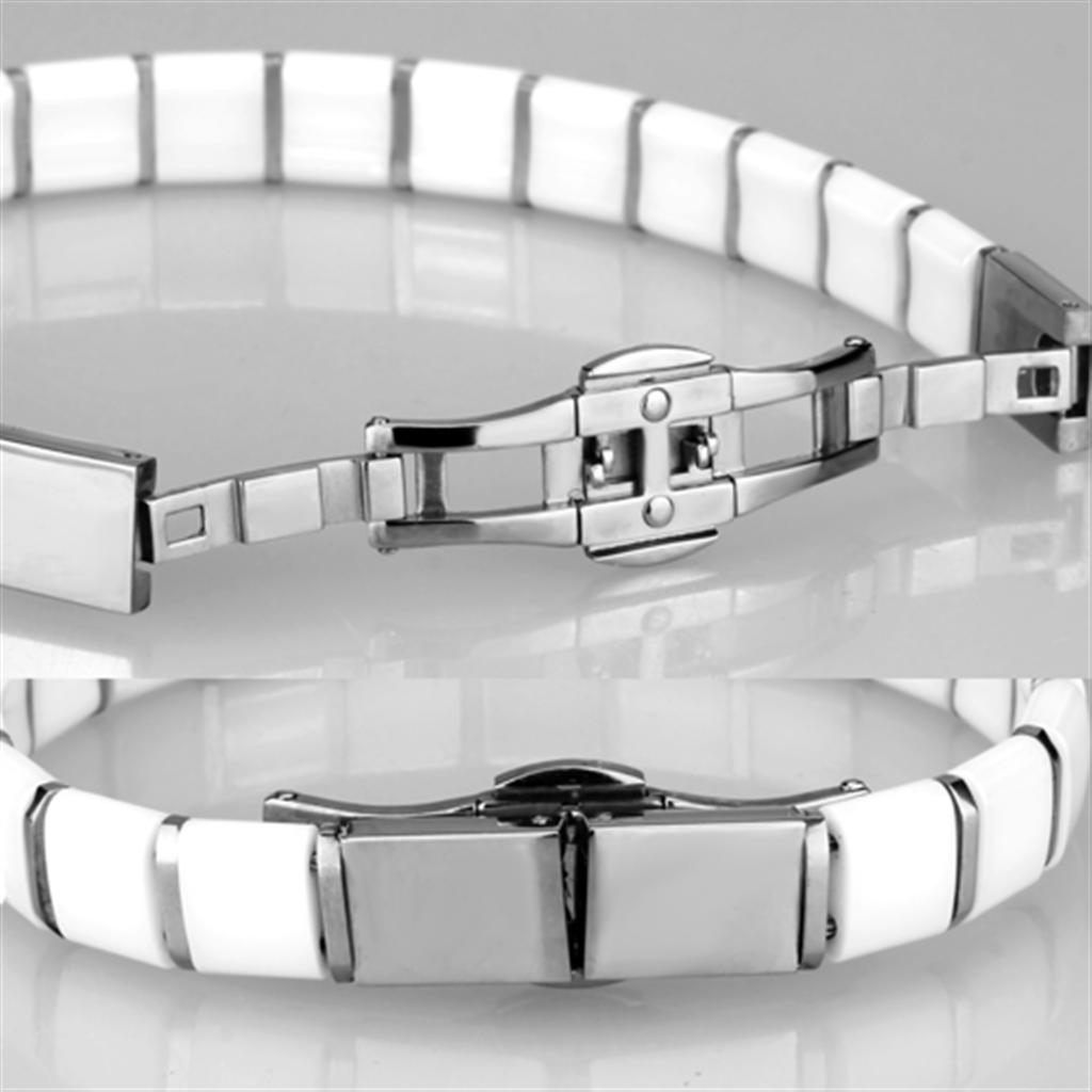 High polished (no plating) Stainless Steel Bracelet with Ceramic in White
