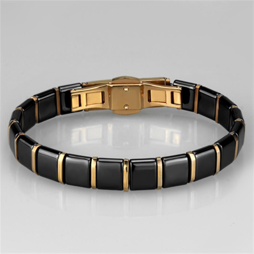 IP Rose Gold(Ion Plating) Stainless Steel Bracelet with Ceramic in Jet