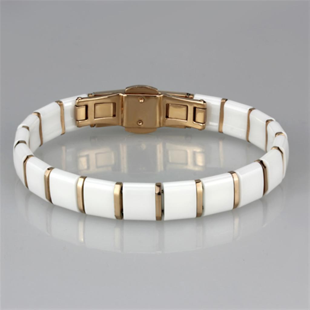 IP Rose Gold(Ion Plating) Stainless Steel Bracelet with Ceramic in White