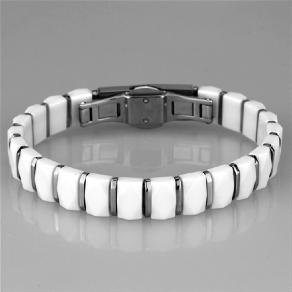 High polished (no plating) Stainless Steel Bracelet with Ceramic in White