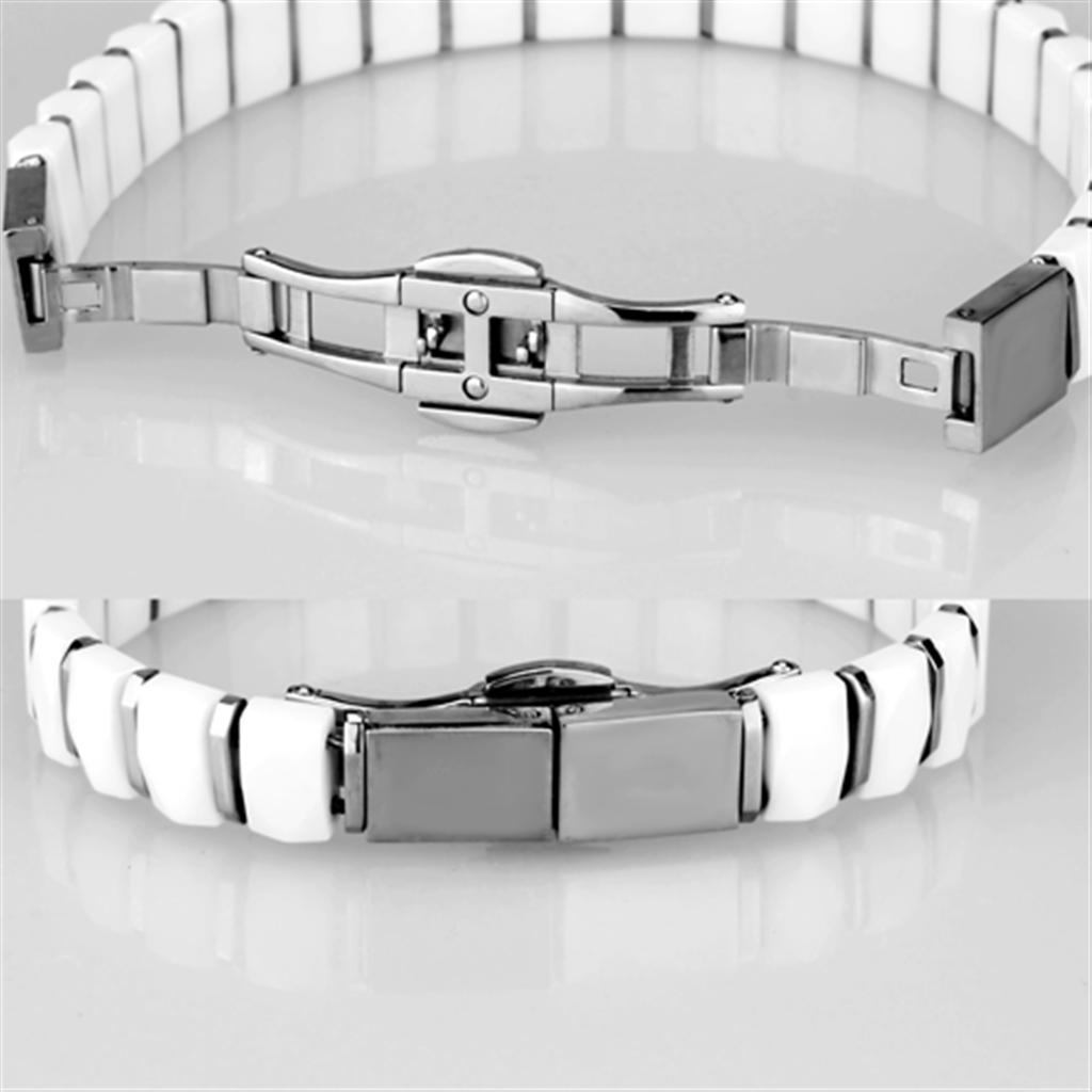 High polished (no plating) Stainless Steel Bracelet with Ceramic in White
