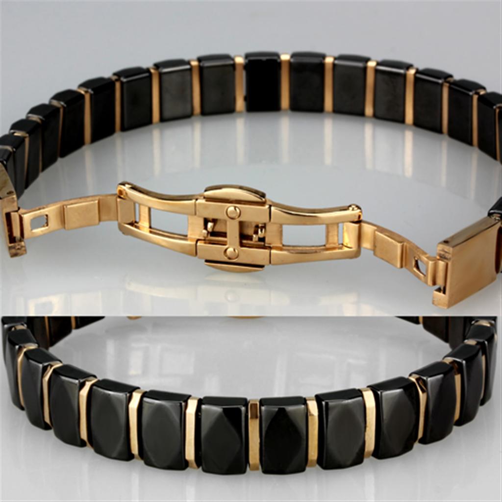 IP Rose Gold(Ion Plating) Stainless Steel Bracelet with Ceramic in Jet