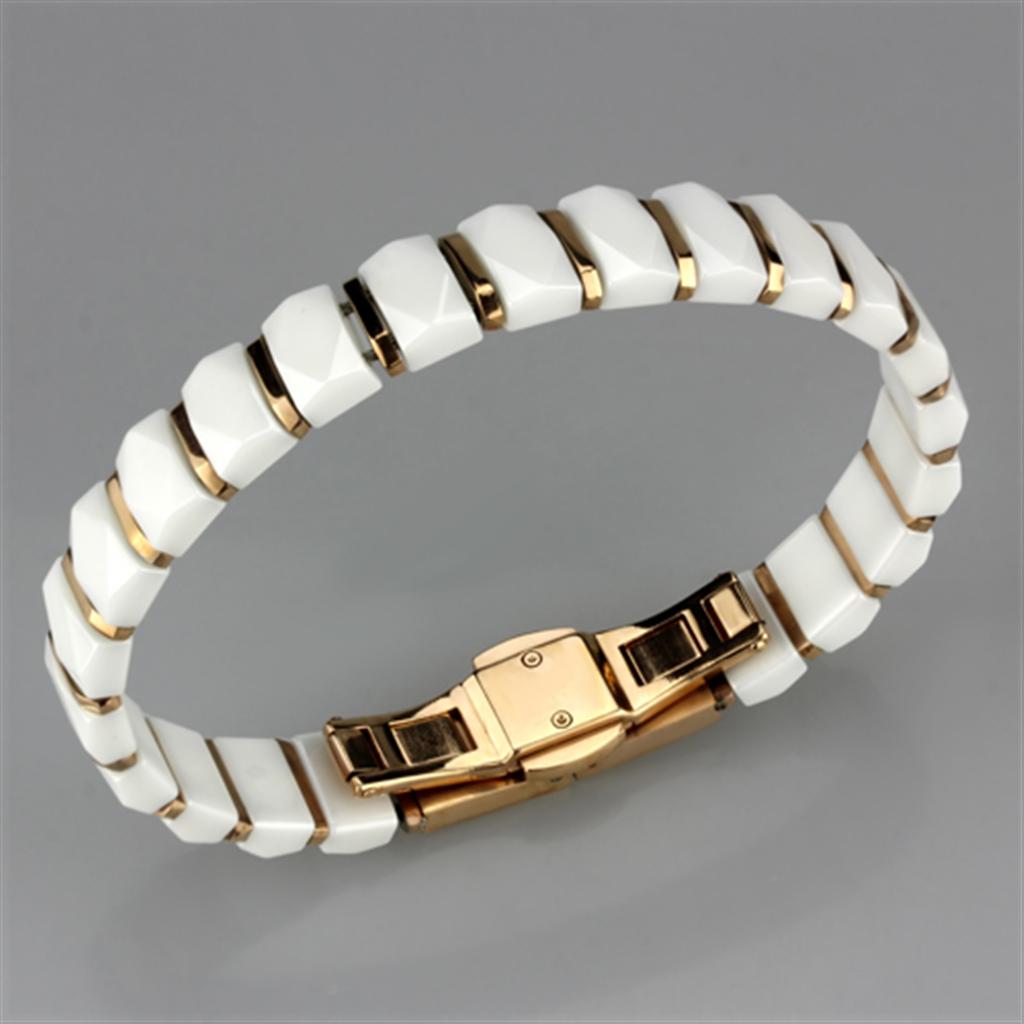 IP Rose Gold(Ion Plating) Stainless Steel Bracelet with Ceramic in White