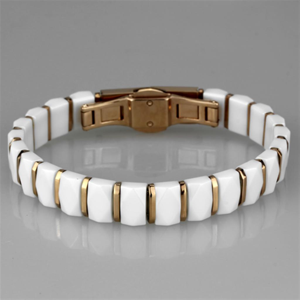 IP Rose Gold(Ion Plating) Stainless Steel Bracelet with Ceramic in White