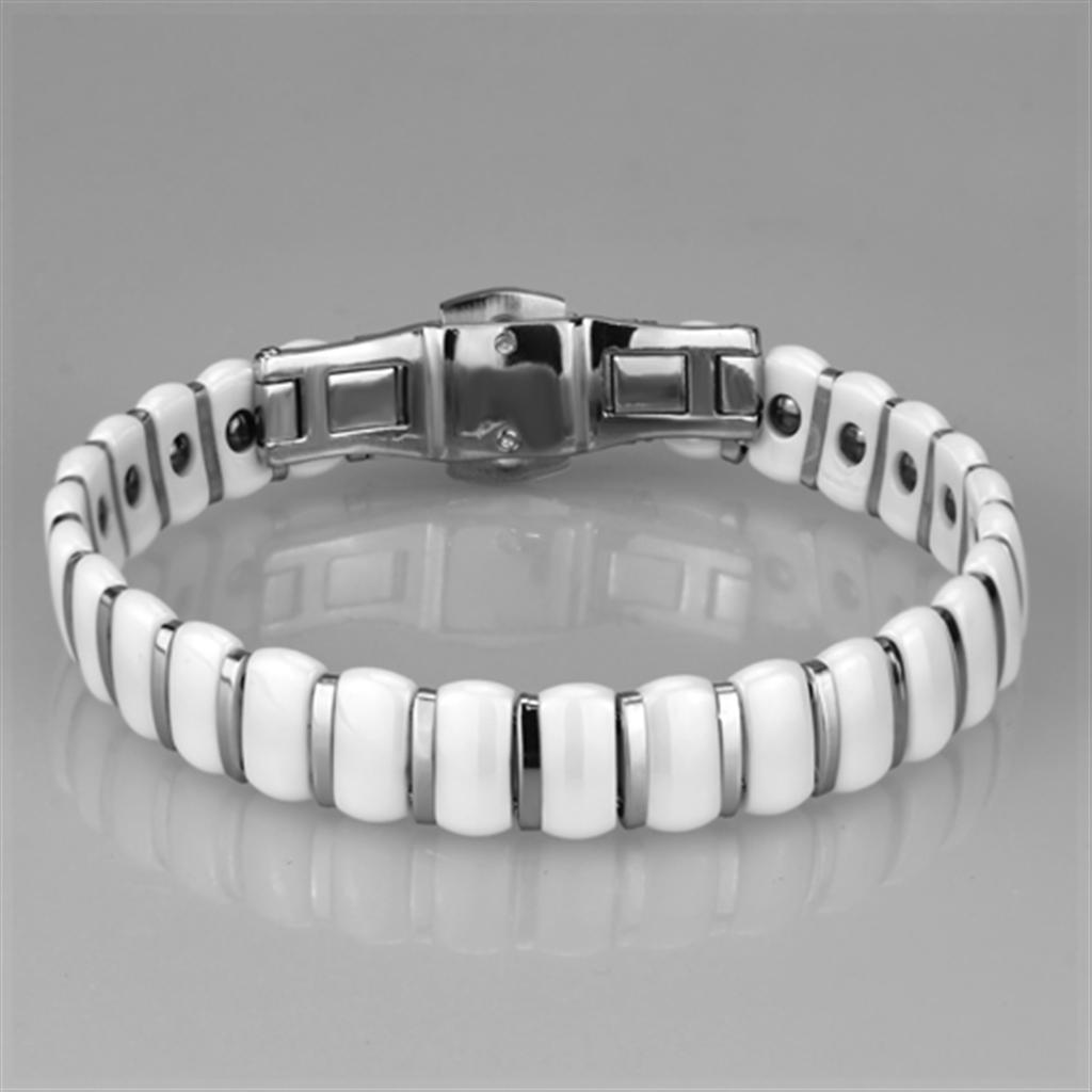 High polished (no plating) Stainless Steel Bracelet with Ceramic in White