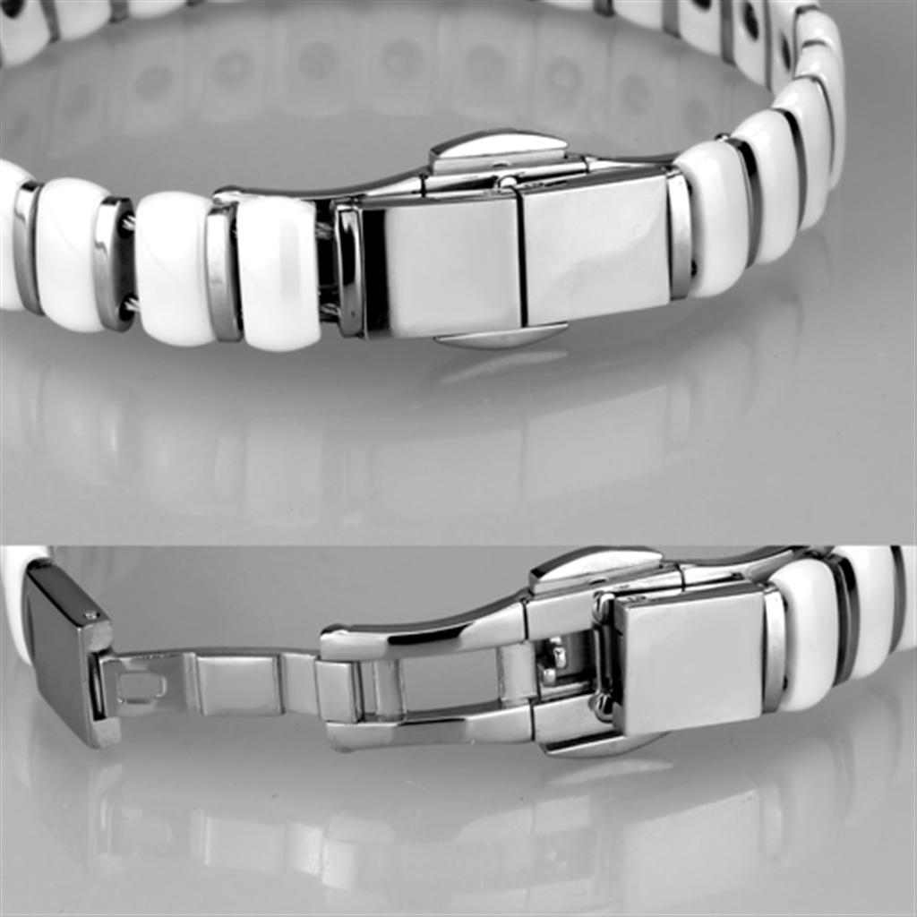 High polished (no plating) Stainless Steel Bracelet with Ceramic in White