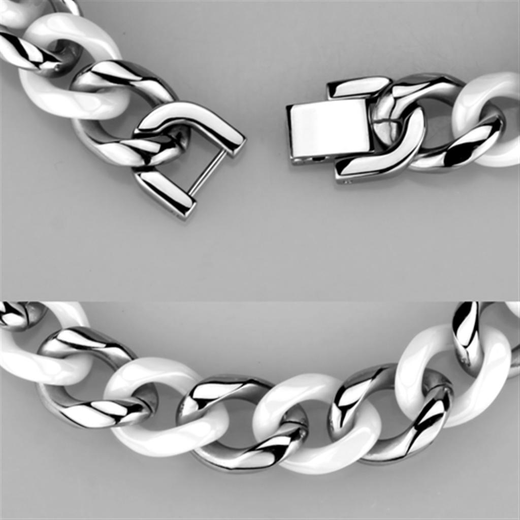 High polished (no plating) Stainless Steel Bracelet with Ceramic in White