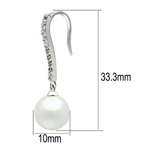 Rhodium Brass Earrings with Synthetic Pearl in White