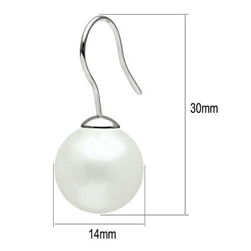 Rhodium Brass Earrings with Synthetic Pearl in White