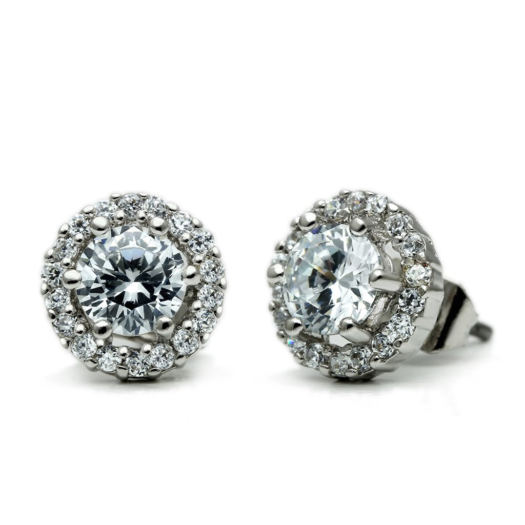 Rhodium Brass Earrings with AAA Grade CZ in Clear