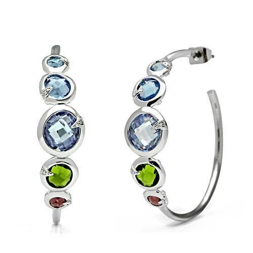 Rhodium Brass Earrings with AAA Grade CZ in Multi Color