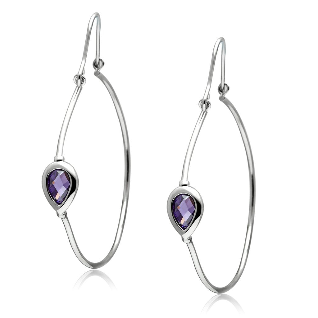 Rhodium Brass Earrings with AAA Grade CZ in Amethyst