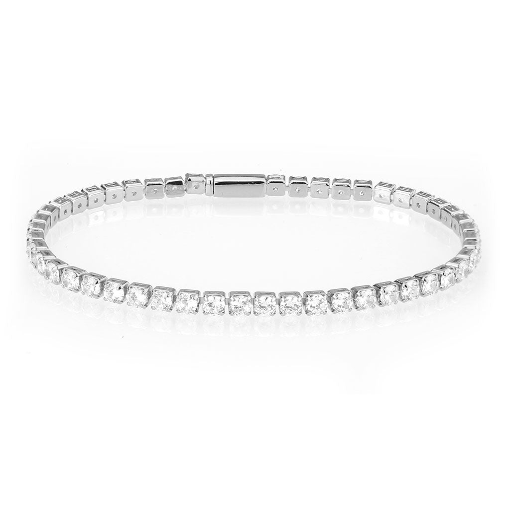 Rhodium Brass Bracelet with AAA Grade CZ in Clear