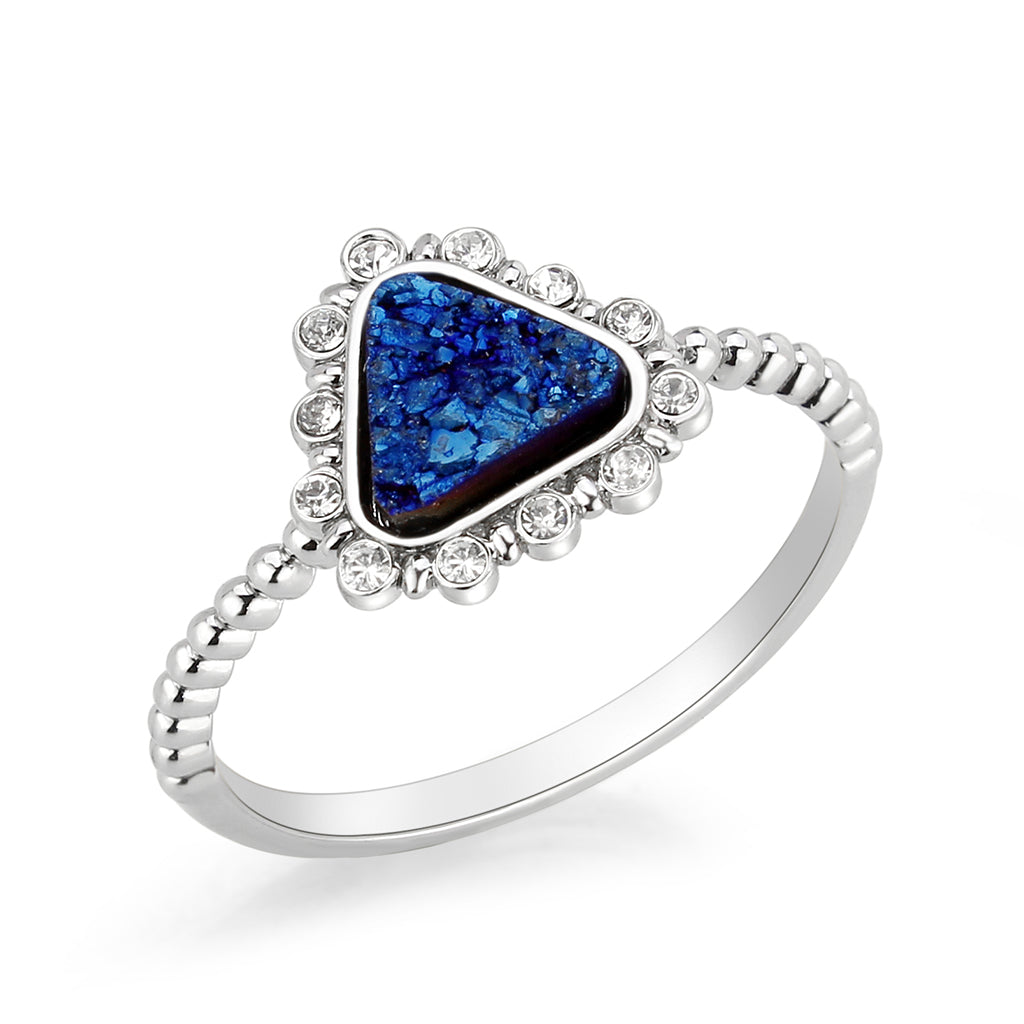Imitation Rhodium+E-coating Brass Ring with Druzy in Capri Blue