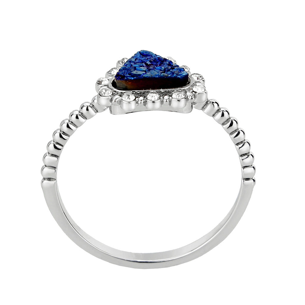 Imitation Rhodium+E-coating Brass Ring with Druzy in Capri Blue
