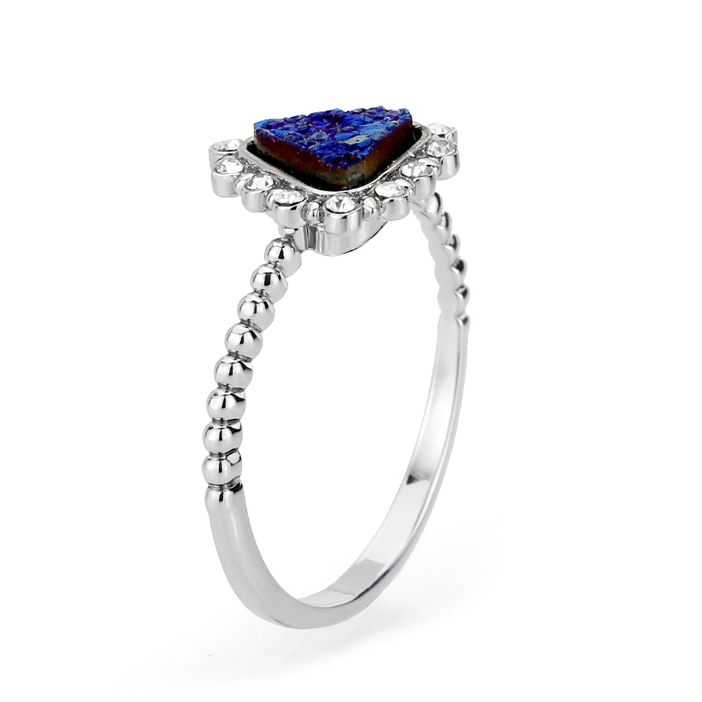 Imitation Rhodium+E-coating Brass Ring with Druzy in Capri Blue