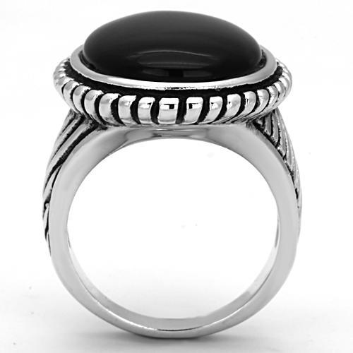 Rhodium Brass Ring with Semi-Precious Onyx in Jet