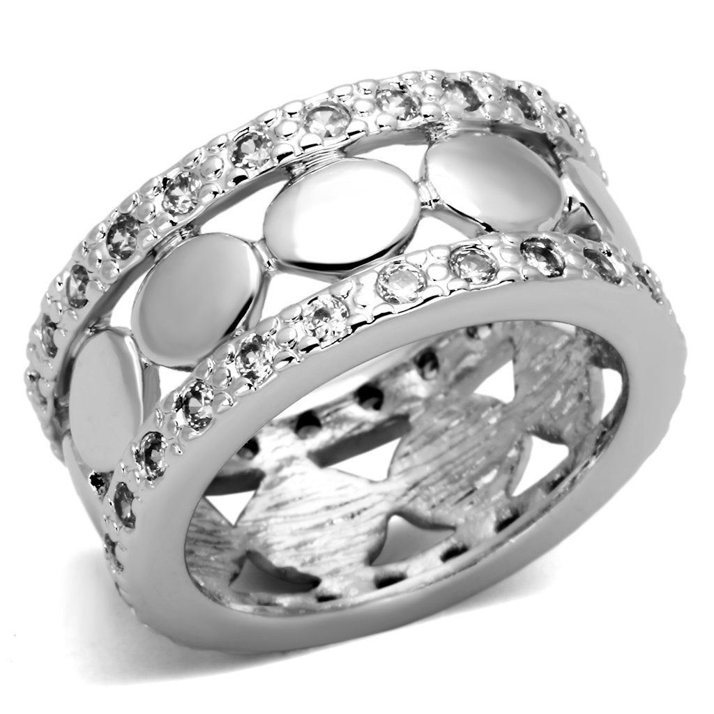 Rhodium Brass Ring with AAA Grade CZ in Clear