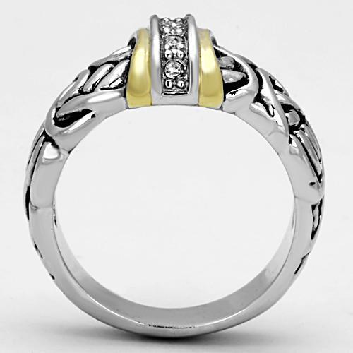Reverse Two-Tone Brass Ring with Top Grade Crystal in Clear