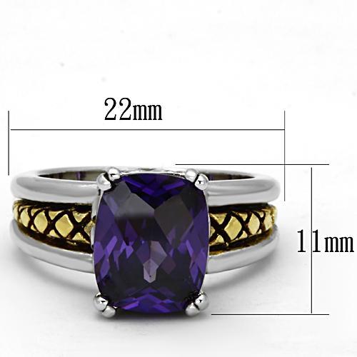 Reverse Two-Tone Brass Ring with AAA Grade CZ in Amethyst
