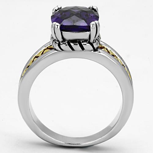 Reverse Two-Tone Brass Ring with AAA Grade CZ in Amethyst