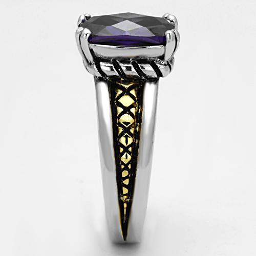 Reverse Two-Tone Brass Ring with AAA Grade CZ in Amethyst