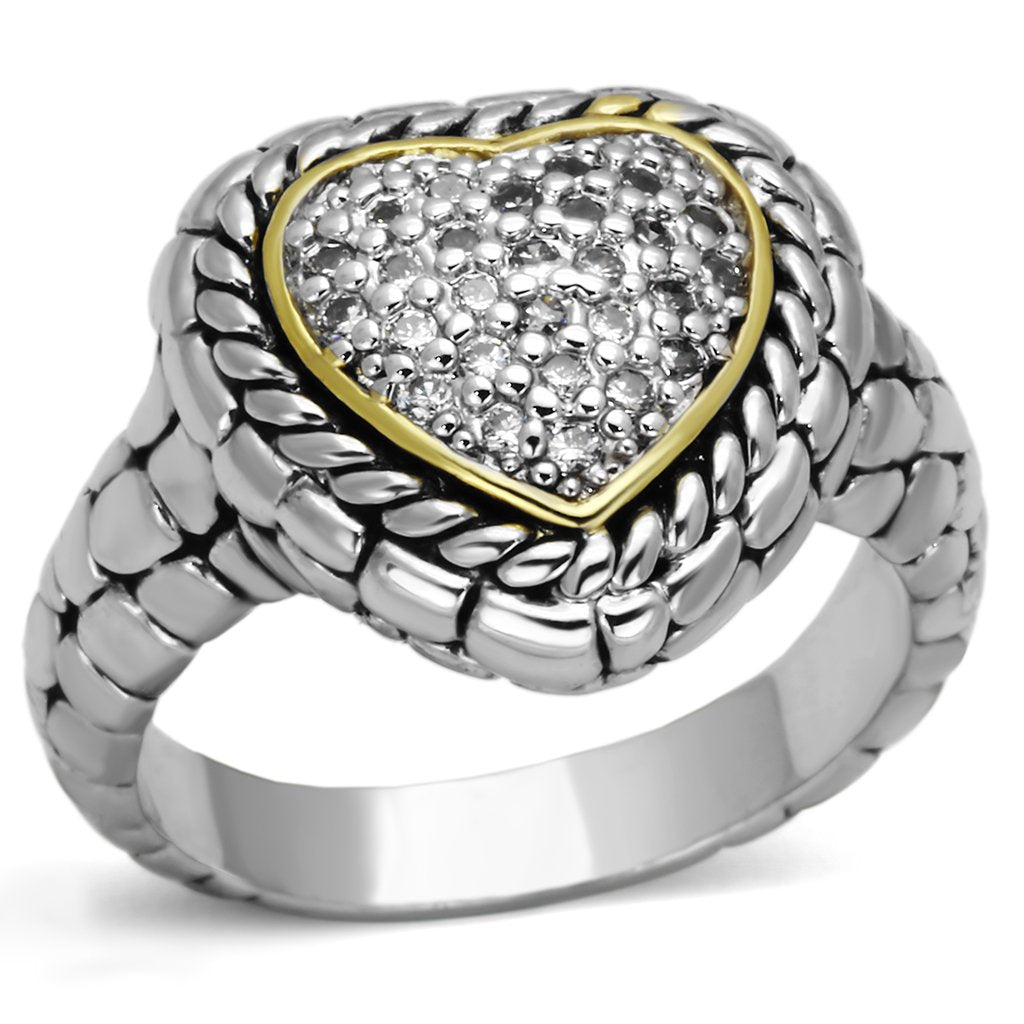 Reverse Two-Tone Brass Ring with AAA Grade CZ in Clear
