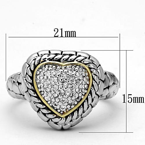 Reverse Two-Tone Brass Ring with AAA Grade CZ in Clear
