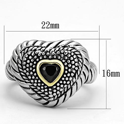 Reverse Two-Tone Brass Ring with AAA Grade CZ in Black Diamond