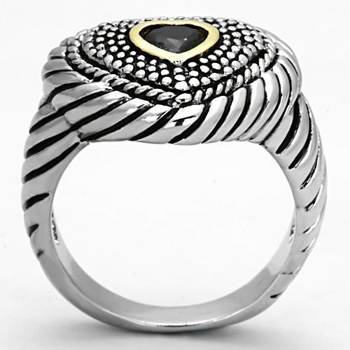 Reverse Two-Tone Brass Ring with AAA Grade CZ in Black Diamond