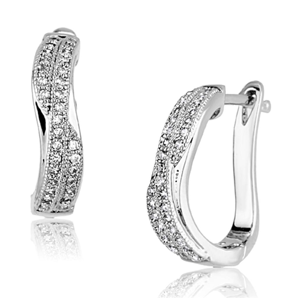 Rhodium Brass Earrings with AAA Grade CZ in Clear