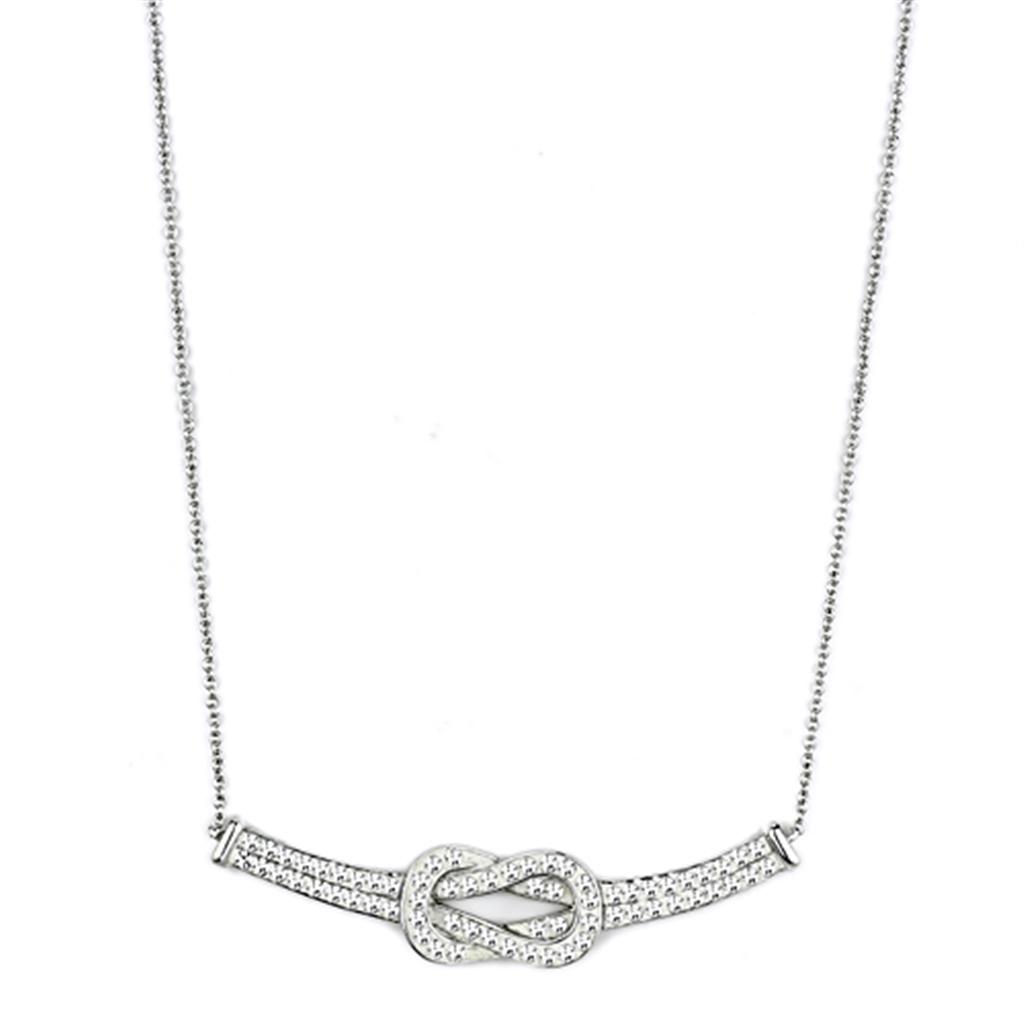 Rhodium Brass Necklace with Top Grade Crystal in Clear