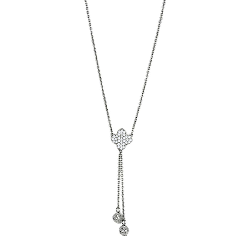 Rhodium Brass Necklace with AAA Grade CZ in Clear