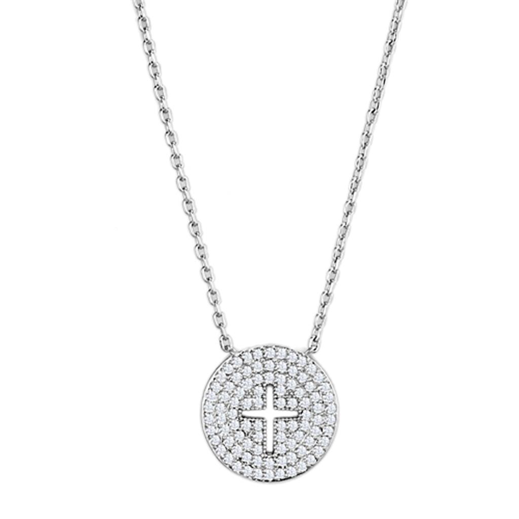 Rhodium Brass Necklace with AAA Grade CZ in Clear