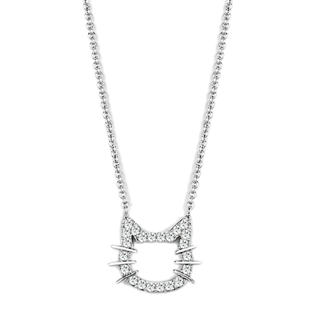 Rhodium Brass Necklace with AAA Grade CZ in Clear