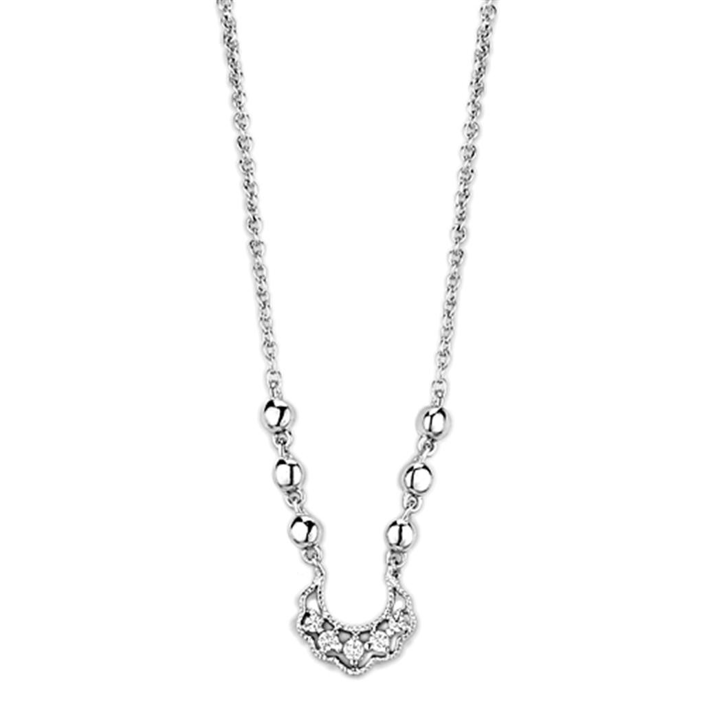 Rhodium Brass Necklace with AAA Grade CZ in Clear