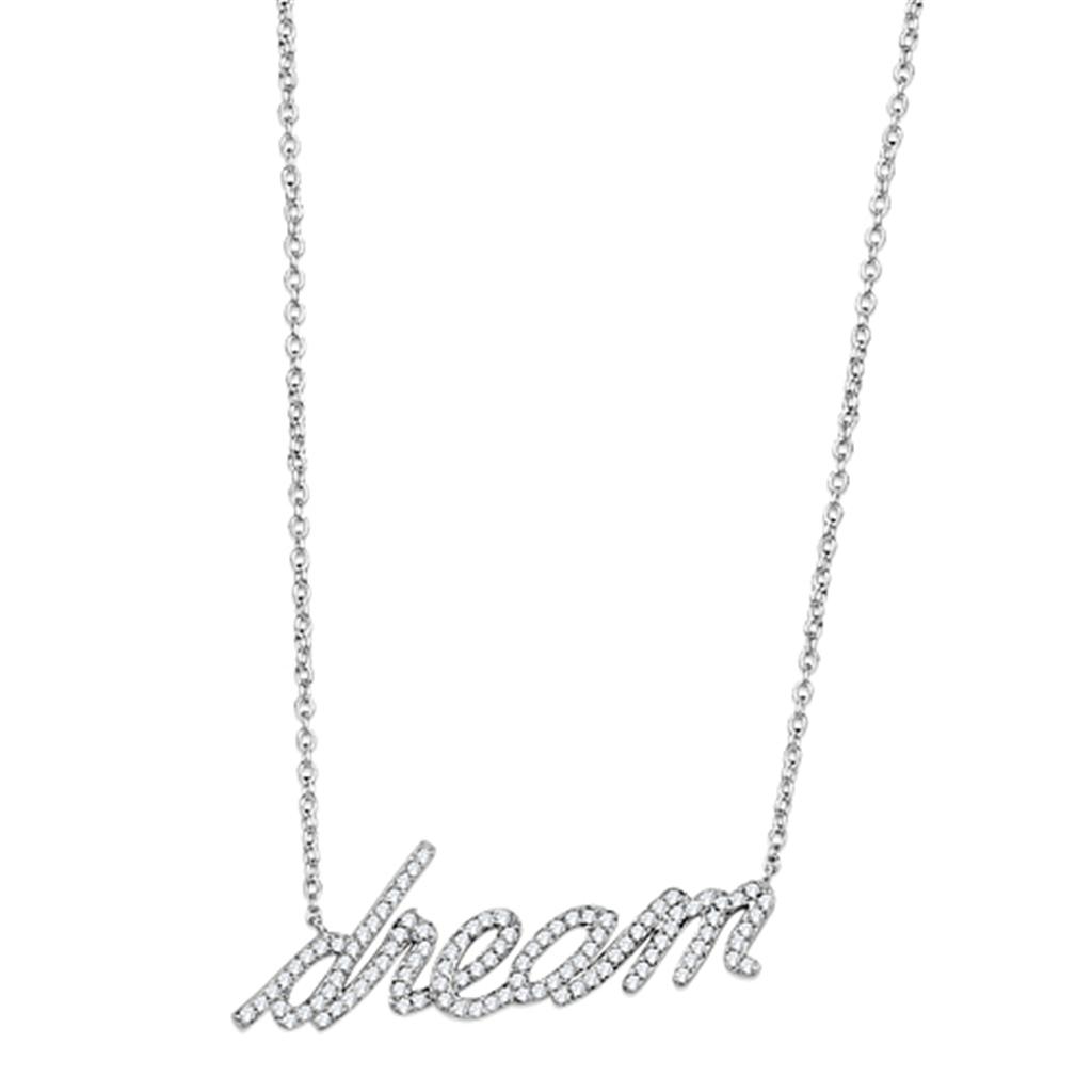 Rhodium Brass Necklace with AAA Grade CZ in Clear