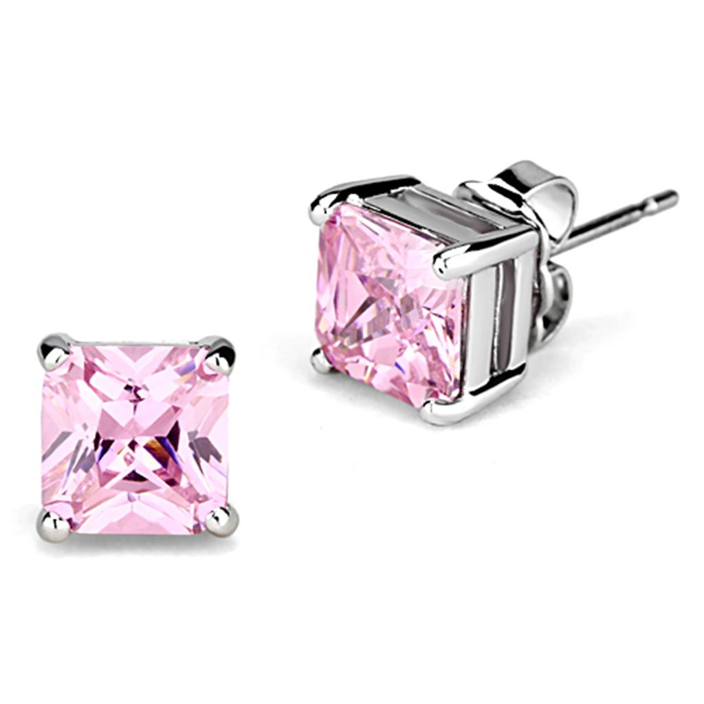Rhodium Brass Earrings with AAA Grade CZ in Rose