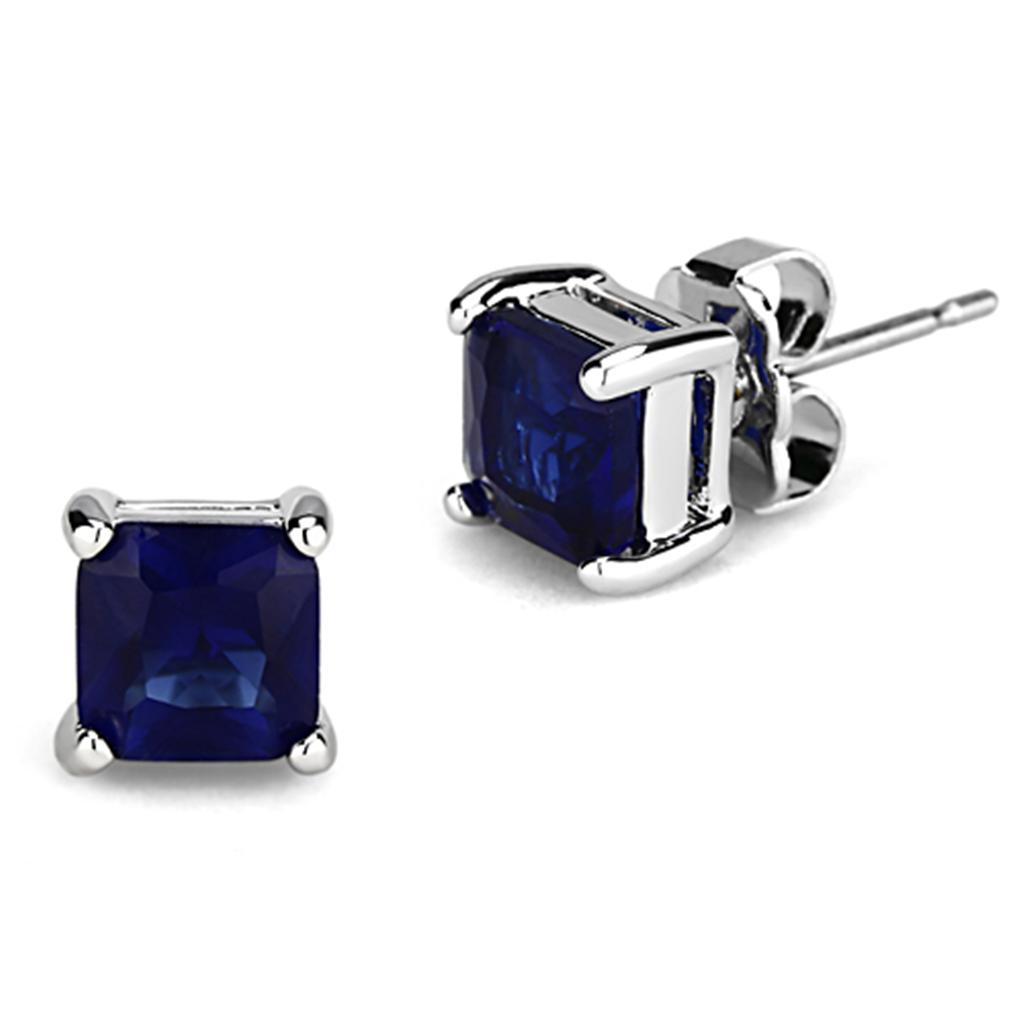 Rhodium Brass Earrings with Synthetic Synthetic Glass in Montana