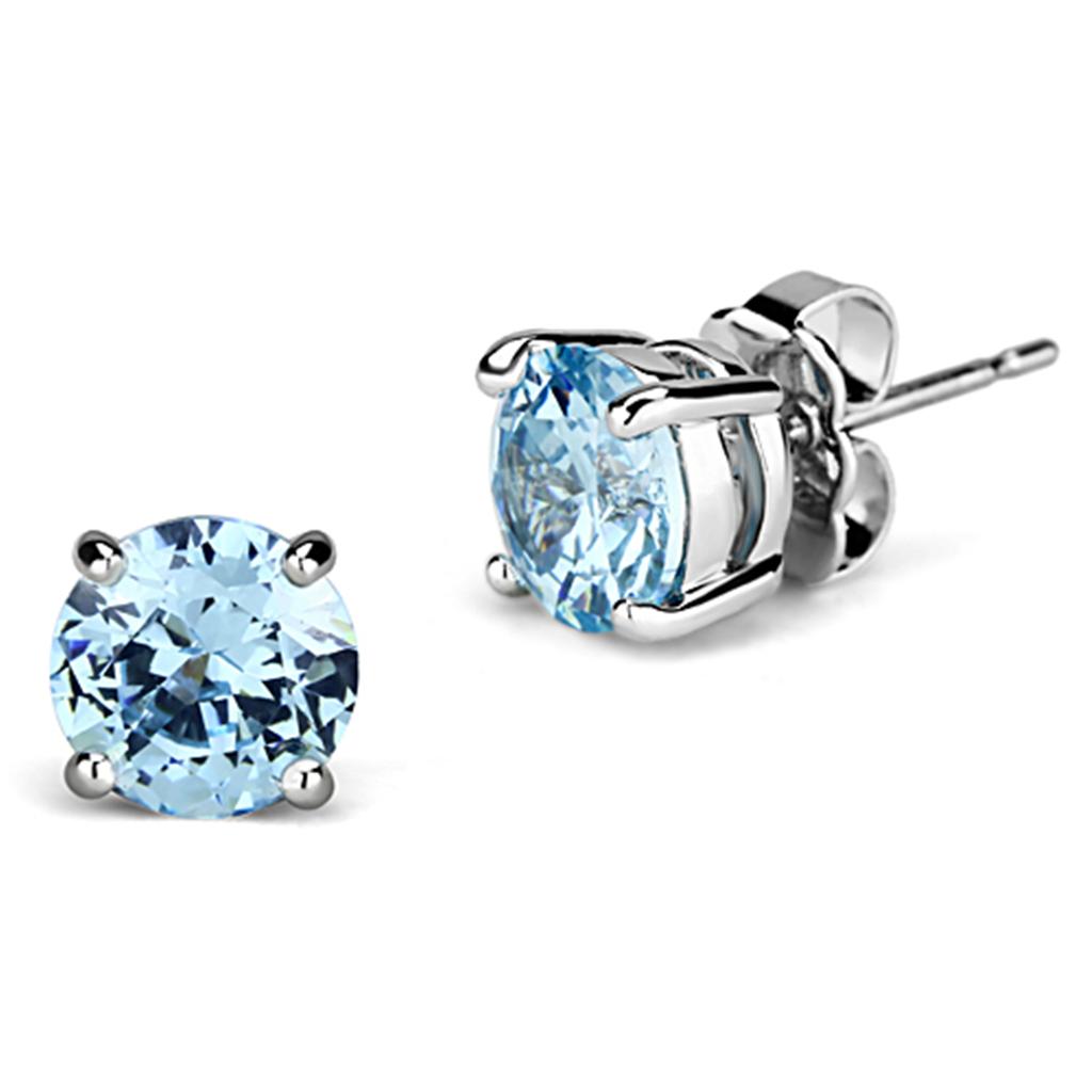 Rhodium Brass Earrings with AAA Grade CZ in Sea Blue
