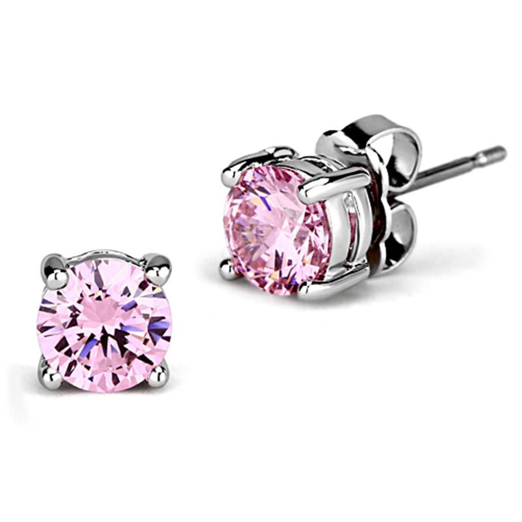 Rhodium Brass Earrings with AAA Grade CZ in Rose