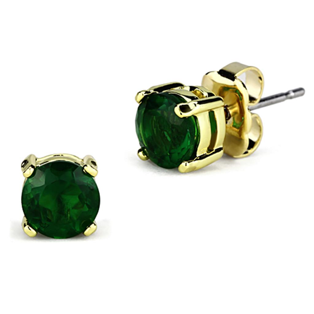 Gold Brass Earrings with Synthetic Synthetic Glass in Emerald