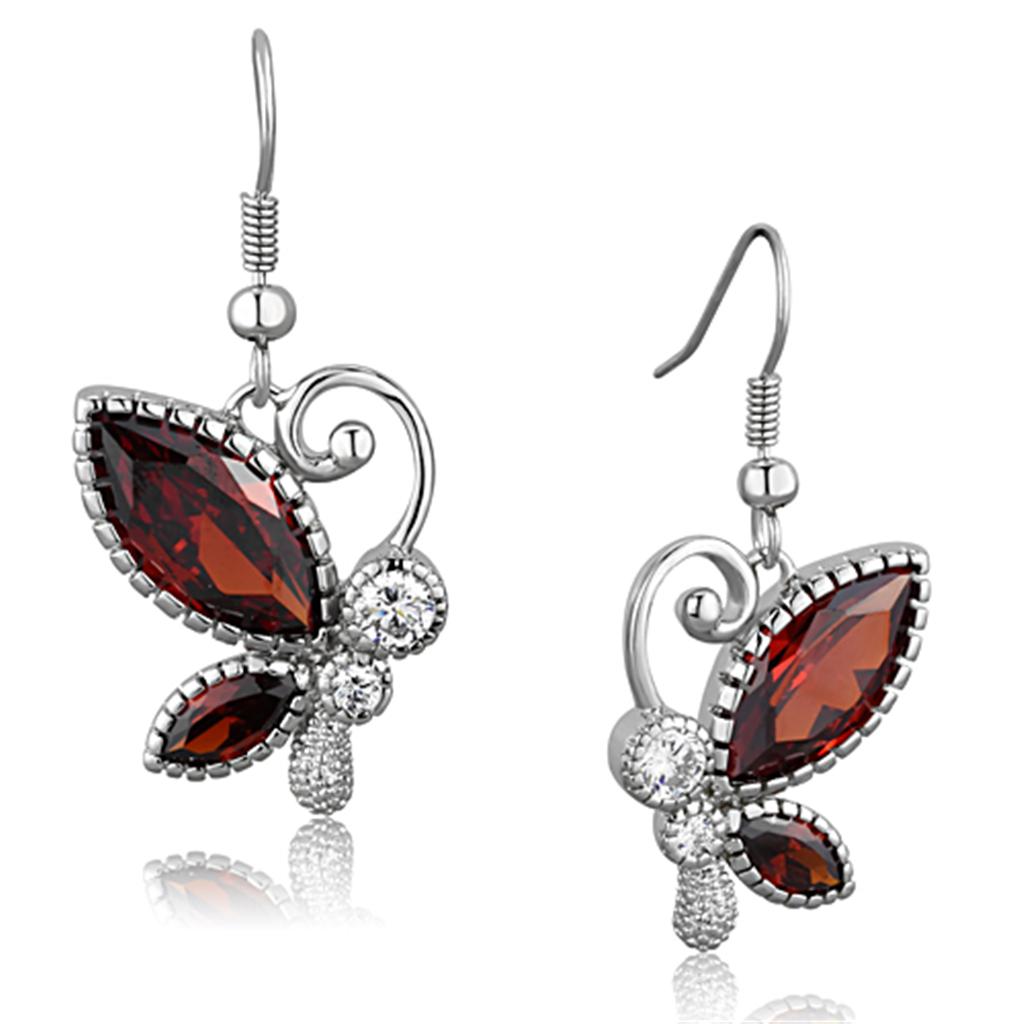 Rhodium Brass Earrings with AAA Grade CZ in Garnet