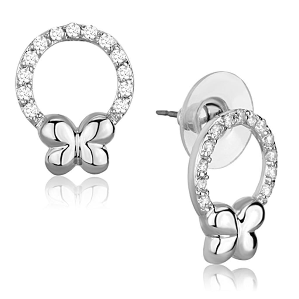 Rhodium Brass Earrings with AAA Grade CZ in Clear