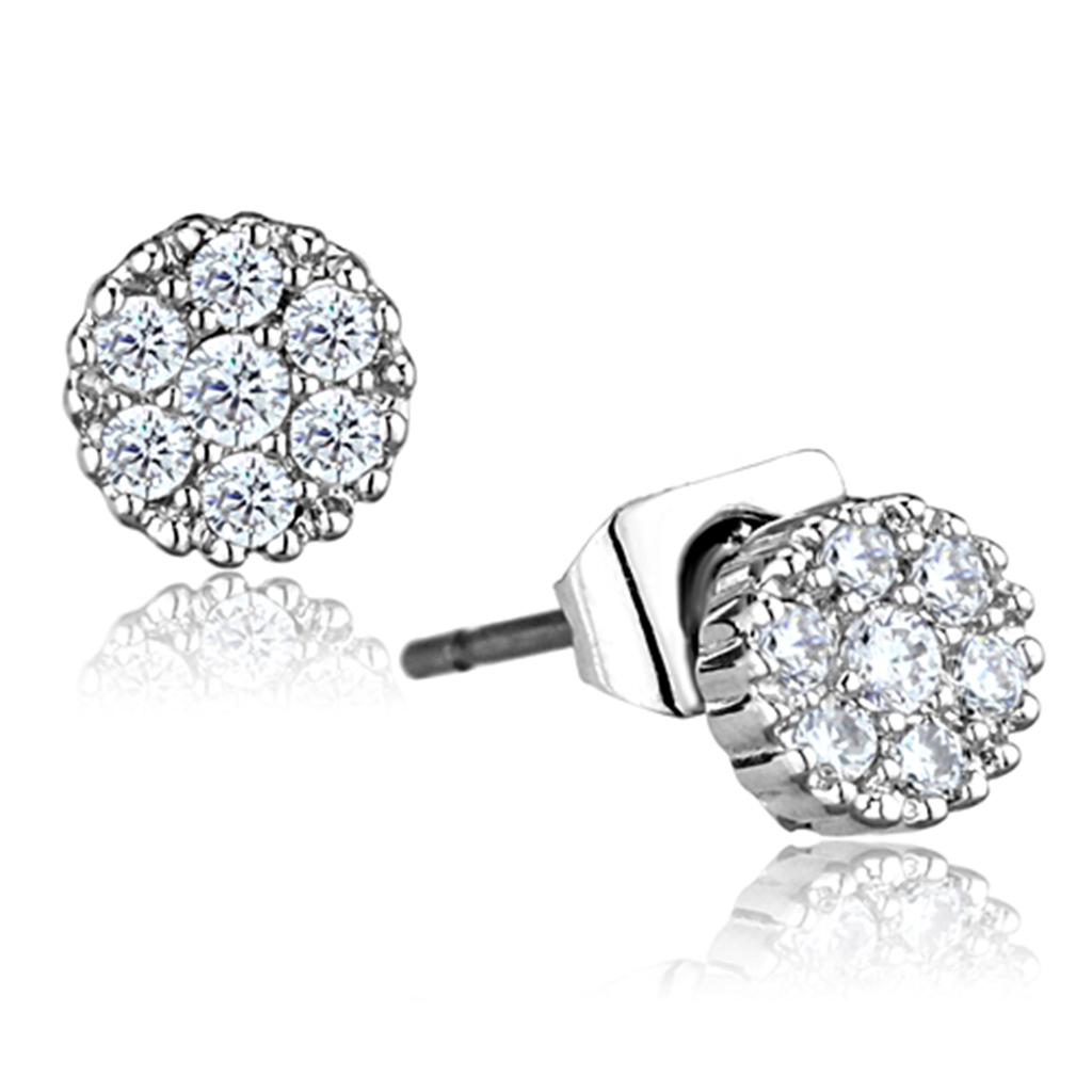 Rhodium Brass Earrings with AAA Grade CZ in Clear