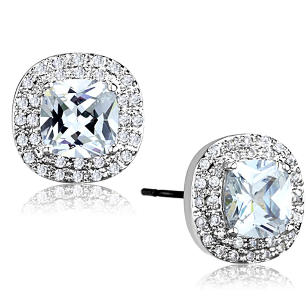 Rhodium Brass Earrings with AAA Grade CZ in Clear