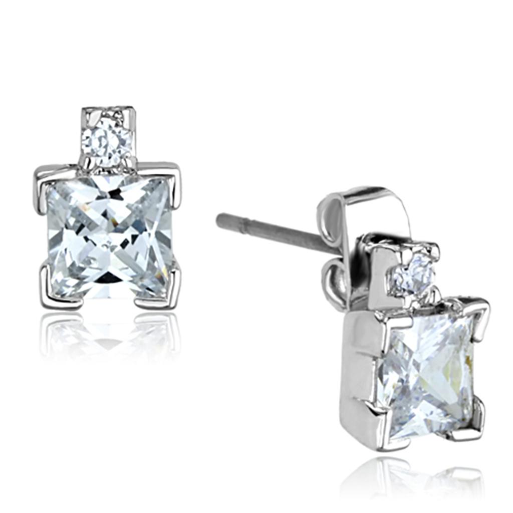 Rhodium Brass Earrings with AAA Grade CZ in Clear
